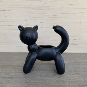 Matte Black Unique Cute Balloon Cat Indoor Succulent Planter Pot Figurine Gift